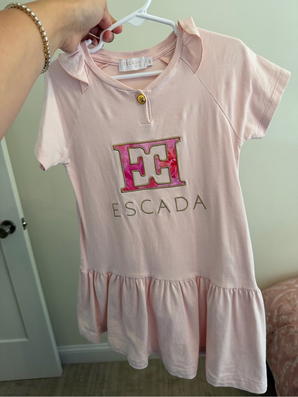 Escada Light Pink Logo Ruffle-Hem Kids Dress